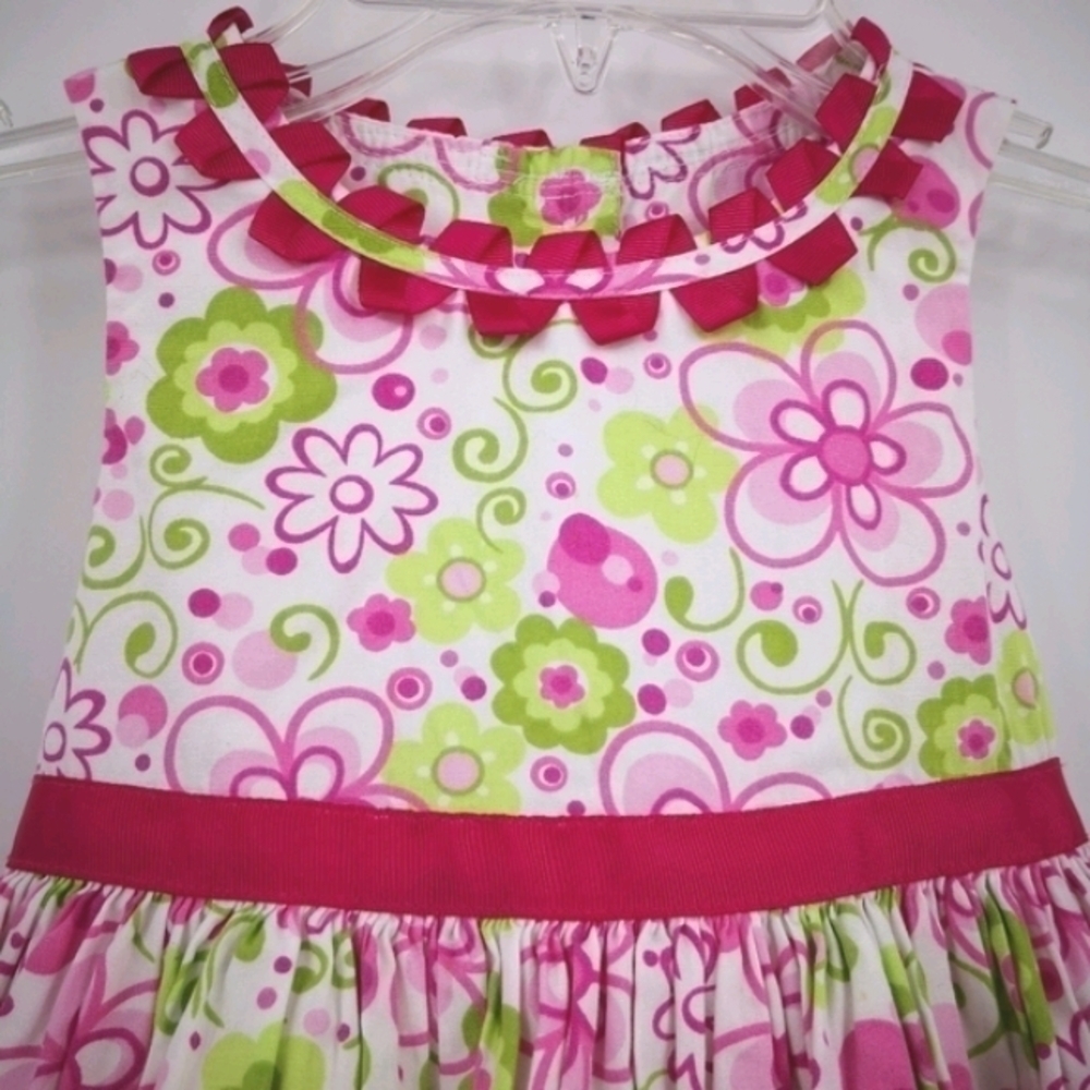 Savannah Girl's 2T Sleeveless Pink Green Dress with Ruffled Bottom Floral Print - Picture 2 of 8